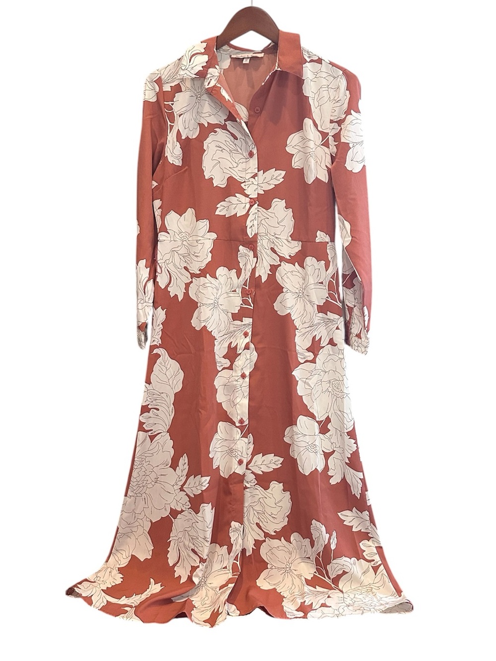Harlow & Rose Rust Floral Button Front Maxi Dress Long Sleeve Size M
